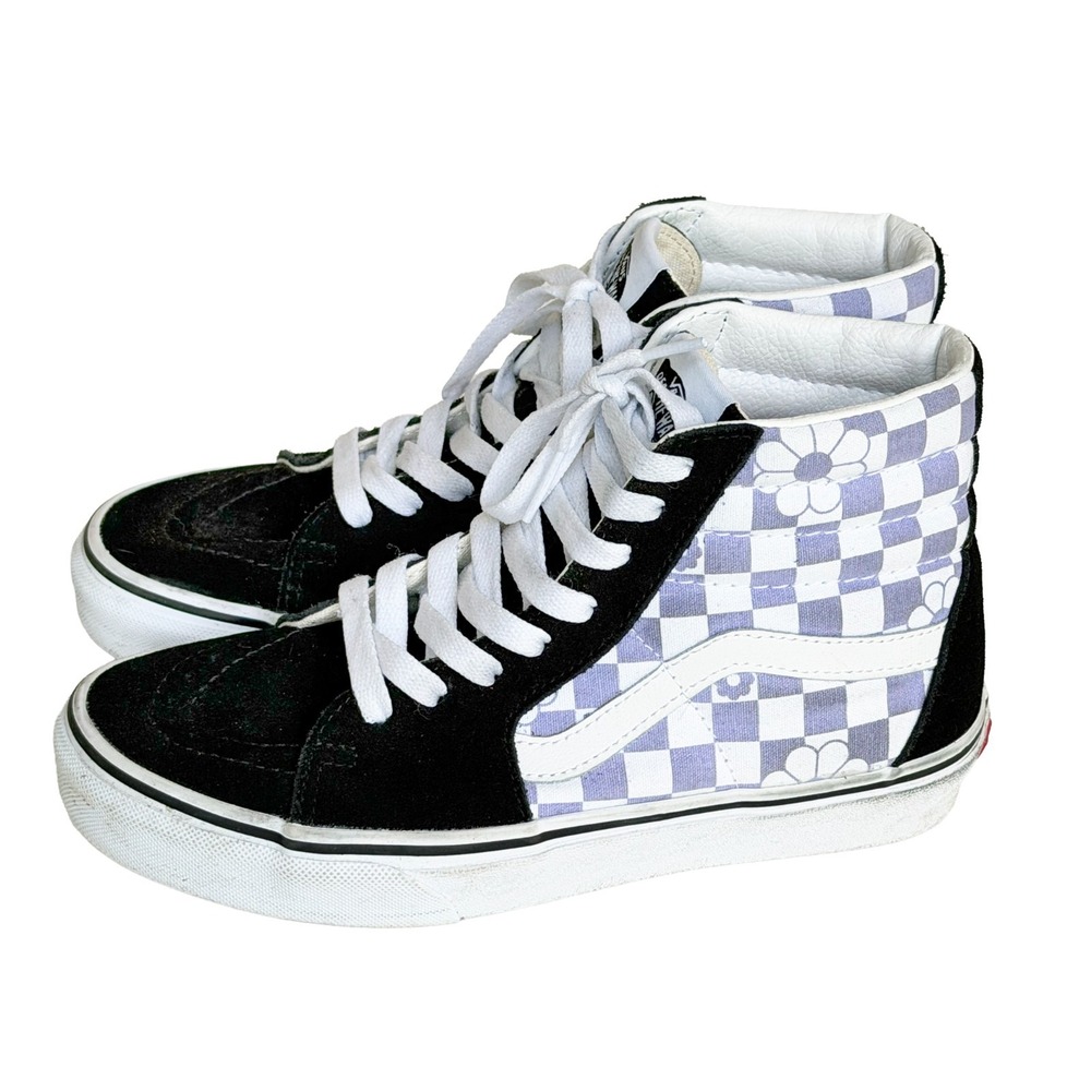 Vans SK8 Checkered Board Flower Purple Black M 5 W 6.5 Sneakers Shoes